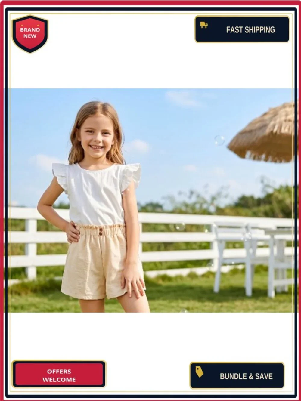 Girls Shorts 4 Pack High Waisted Ruffle Summer Shorts Lightweight Polyester